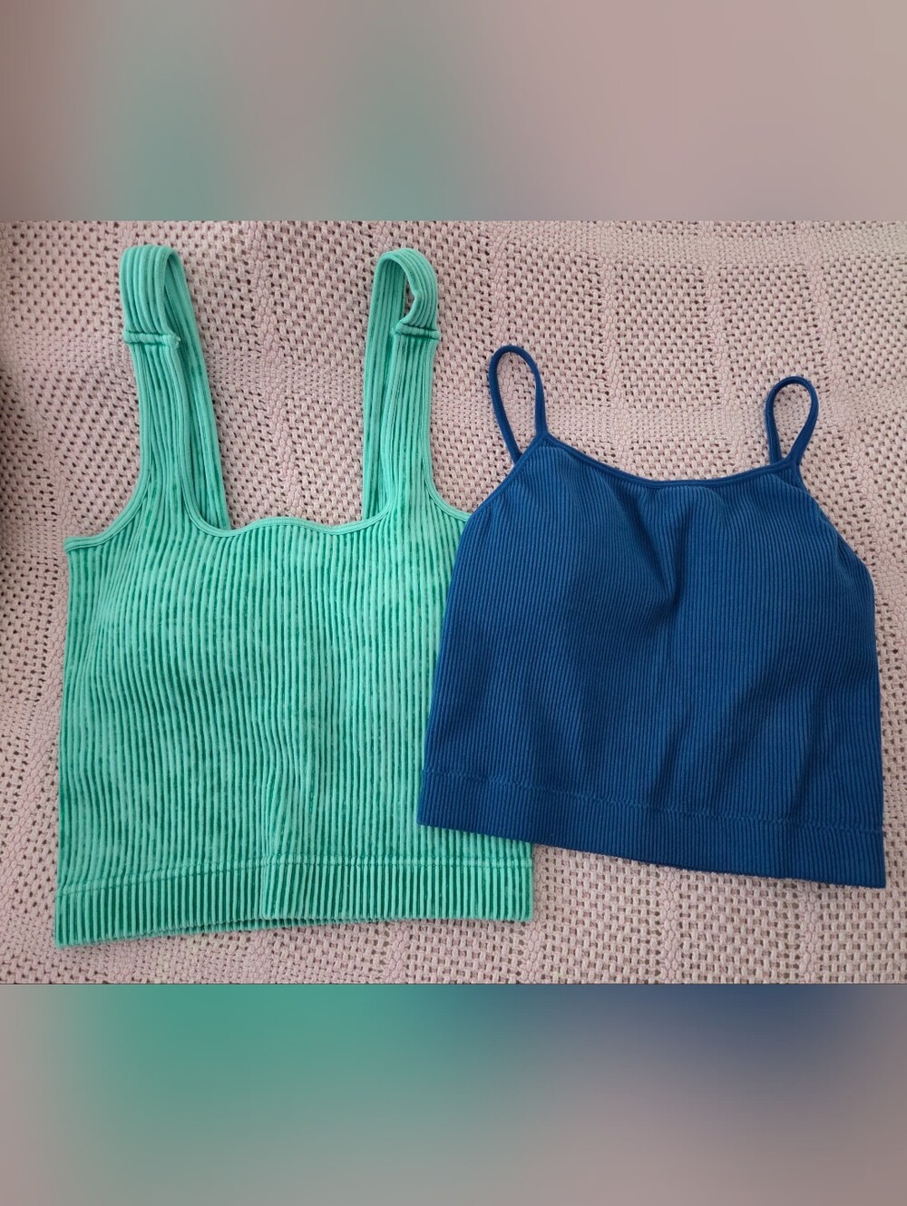 Zenana Ribbed Brami's Mint Green & Navy Blue
